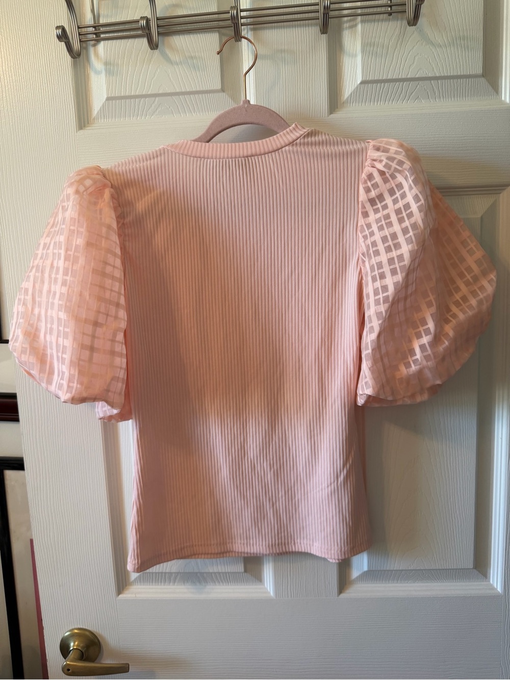 Flying Tomato Peach Ribbed Top with Sheer Sleeves - Picture 2 of 3
